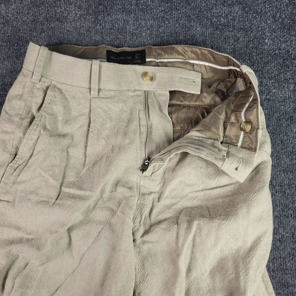 Abercrombie & Fitch Mens Tan Pleated Tapered Linen Blend Pants 30x30